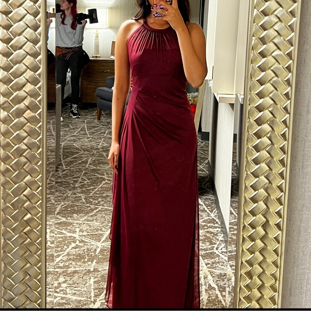 David’s bridal halter neck dress in chiffon, wine color, size 4